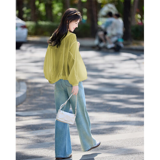 尚静轻休闲外套女夏季新款女装户外运动遮阳微透宽松连帽短外套女上衣