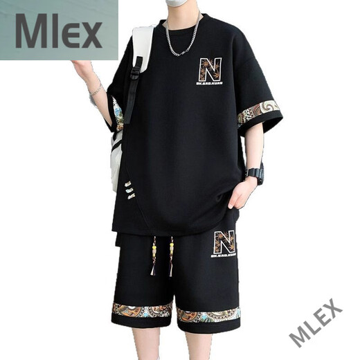 MLEX凌越男装店2025夏季新款休闲运动套装男士时尚百搭两件套 白色(YYW6195) 2XL 【140-160斤】
