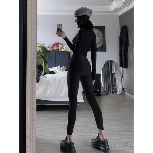 柏潮夏季骑行运动套装女薄款紧身长袖防晒夹克外套女高弹速干瑜伽长裤 黑色立领长袖外套+黑色瑜伽长裤 M(建议85-100斤)