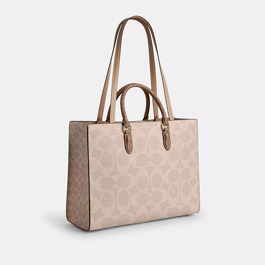 
CoaCH tote bag [new 25 years] Maggie 36 printed coated canvas leather shoulder bag for women, taupe CY677-IMXI9, length 36.5cm, width 14cm, height 28cm
