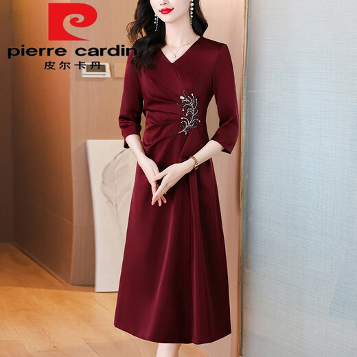 Pierre Cardin Noble joven vestido de novia de suegra para mujeres 2025 Spring y otoño NUEVO vestido de novia Vestido de novia Vino de boda de su cuerpo de alta gama Marca de lujo rojo 3xl recomendado 130-145Jin [Jin equivale a 0.5 kg]