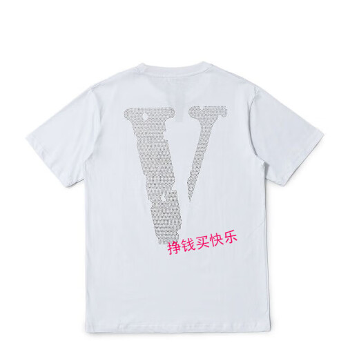 FOG背后烫钻石大V短袖P0P UP游击店限定款男女水钻情侣T恤 6198黑色 S