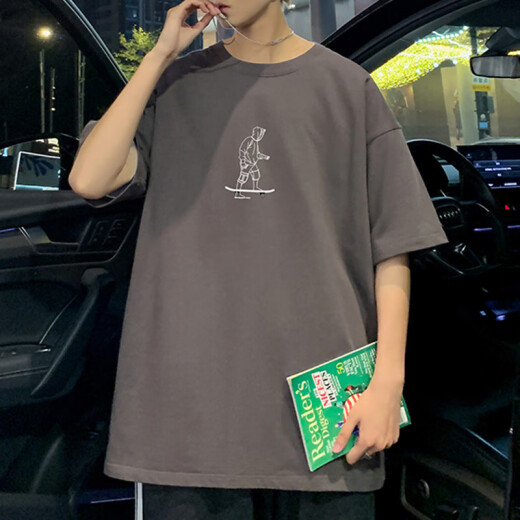 GTYUWVG纯棉T恤男潮牌潮流休闲宽松圆领短袖男生青少年夏季新款百搭体恤 3892蓝色 M 约100-120斤可穿