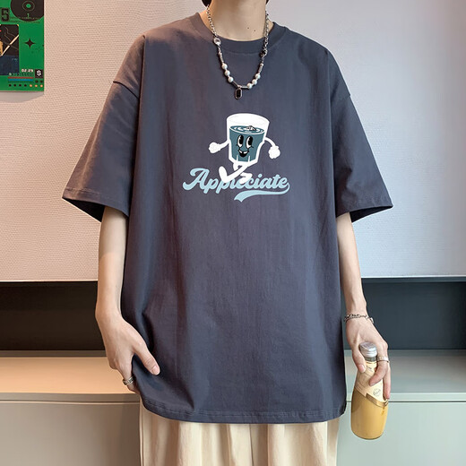 青少年短袖T恤男2025新款夏季纯棉宽松高中生大童初中生男生上衣 【2件装】672卡其+672绿色 S 80-100斤