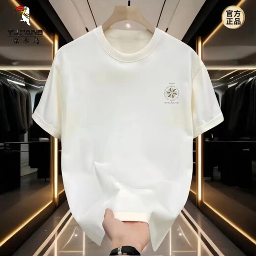 Specht (Tucano) 2025 Sommer neu 260g schwer gekämmte Baumwollkurzärmel-Runde Hals Amerikanische lässige lockere Männer T-Shirt A691 White M.
