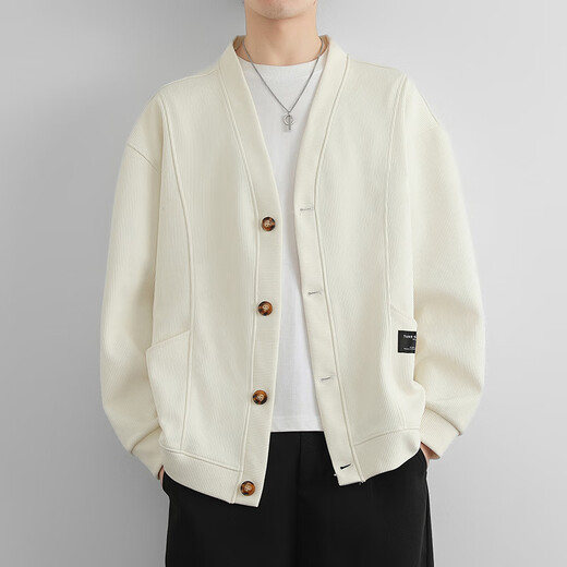 HUALIN FASHION collar sweater men's spring and autumn fashion brand casual lazy style cardigan jacket feeling Japanese jacket top BJ723 black M (about 90-110Jin [Jin equals 0.5 kg] can be worn)
