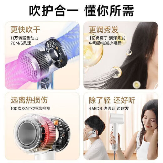 JCZS German brand hair dryer household mute negative ion high power does not hurt hair high-speed fast drying leafless hair dryer hair care dormitory portable business trip baby pet lady top version berry rose red single nozzle 1.8 meters wire + gift box