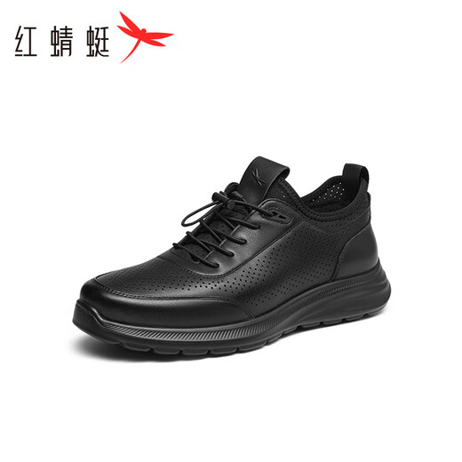 红蜻蜓闰月鞋夏季镂空运动皮鞋透气休闲皮凉鞋男WTL24040黑色42