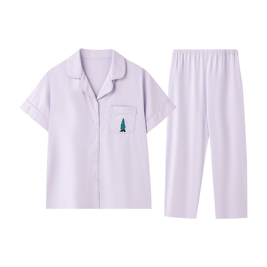 Fenton Pajamas for Women 100% Cotton 2025 Casual Breathable Homewear Set Can Be Weared Thin New Style Light Purple - Women's 2XL