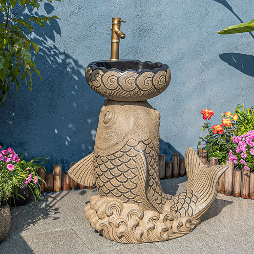 Jiu Mo Chongcai outdoor wash basin balcony terrace floor-standing one-piece column wash basin garden outdoor courtyard wash basin Lucky Dali wash basin + single cold water faucet
