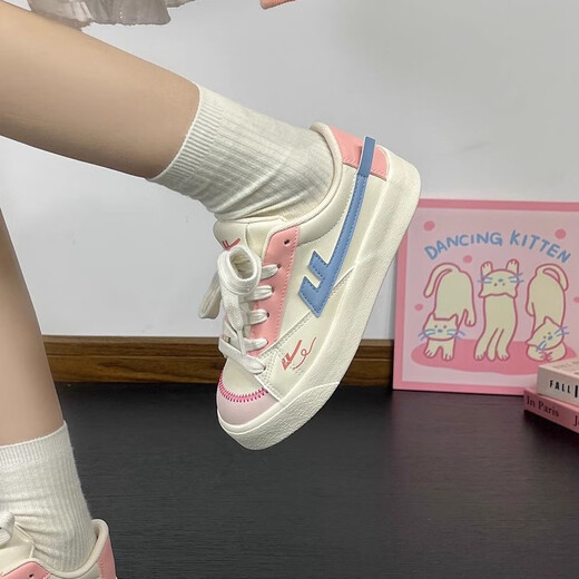 Chaussures féminines Huili Nouvelles chaussures de planche de style épaisses semelles décontractées et polyvalentes Chaussures blanches pour femmes K691BR Rice / Pink / Blue 37