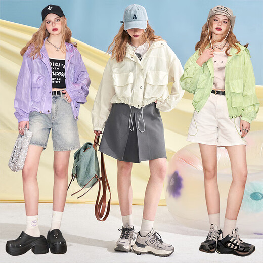 妖精的口袋【云朵系列】妖精的口袋连帽工装防晒服女2025春新款百搭户外穿搭 风铃紫色 M