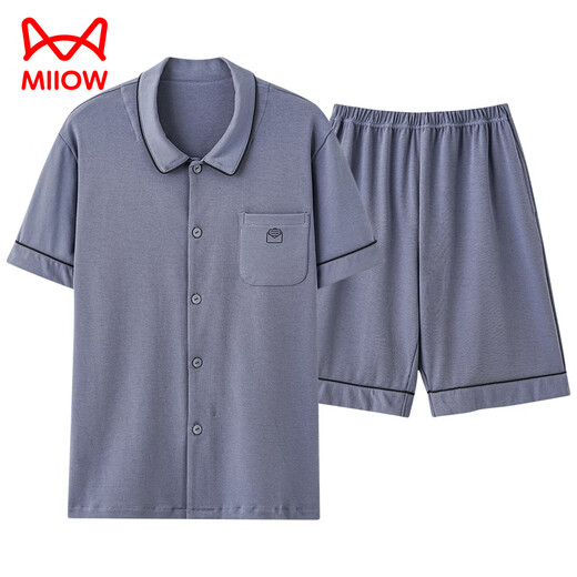Catman (Miiow) Pyjamas en coton pur Men 2025 Nouveau short à manches courtes à manches courte du cardigan