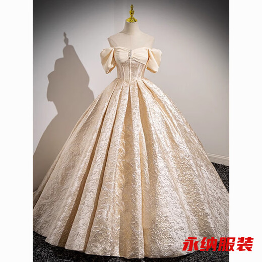 Xuan Tuya palace style evening dress for women champagne color adult ceremony birthday art test fluffy princess dress high-end toast new annual party champagne color dress without skirt XL