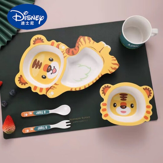 Disney (Disney) Carton Cartoon Ensemble de vaisselle pour enfants en bambou Fibre bébé plaque à manger à plaid