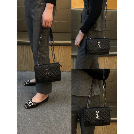 Bian Niao Light Luxury Brand Genuine Leather Bag Women's Bag Diamond Chain Underarm Bag Small Xiangfeng Fashion Versatile Shoulder Crossbody Women's Black Exquisite Gift Box + Gift Bag