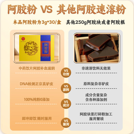 同仁堂（TRT）北京同仁堂自营 阿胶粉纯粉3g*30袋礼盒装 独立袋装 纯粉 无糖中药饮片 补血滋阴 润燥 止血 补气血便携装