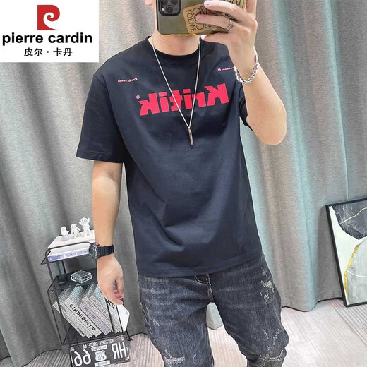 皮尔卡丹短袖t恤男2025夏季新款纯棉字母印花男士休闲上衣青年男装衣服潮 白色1416 重磅纯棉 S 80-95斤