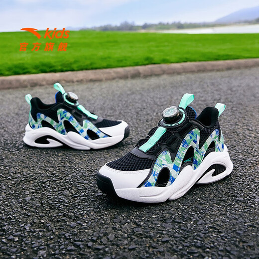 ANTA Children's Sandals Men's Big Children's Shoes 2026 Summer New Overbearing Frame Shoes Sports Shoes Baotou Beach Sandals Boys Black/Ruoye Green-4 37