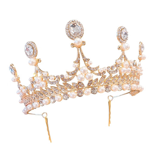 DL 1998 crown tiara for girls and children high-end crystal crown birthday gift princess baby hair clip hair pearl leaf style