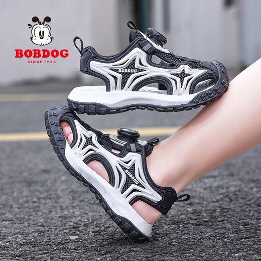Babudou boys' head sandals summer 2025 new children's beach shoes medium-sized children's anti-slip soft sole boy sports sandals TBDK983 black 33 shoes inside length 21cm