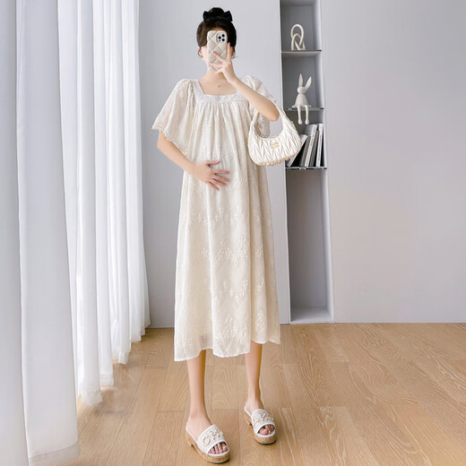 Ariana maternity suit 2025 summer top yarn hook embroidery summer maternity suit dress high-end feel beige embroidery high-quality version L suggestion 110-130Jin [Jin equals 0.5 kg]