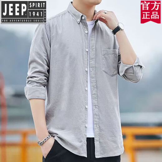 Jeep (Jeep) Marca de alta gama oficial Spring and Autumn Men's Algoder Canawer Camiseta de manga larga casual Retro Strip Volea