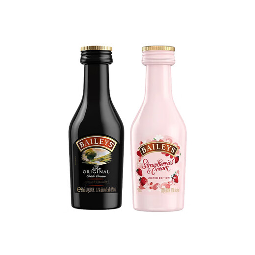 百利（Baileys）甜酒进口小瓶洋酒小酒版酒伴 甜酒50ml+草莓奶油味50ml