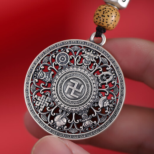 Luotai Old Silversmith 999 Babao Compass Car Keychain Pendant Fashion Creative DIY Men's and Women's Bags Mobile Phone Decoration Gift Babao Compass Keychain Pendant