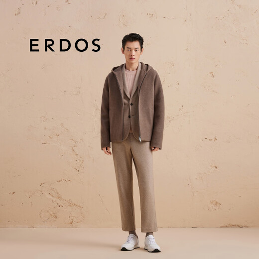 ERDOS【马龙同款】秋冬百搭无染色半精纺羊毛短顺呢男连帽夹克外套 无染羊毛色 L 175/96A