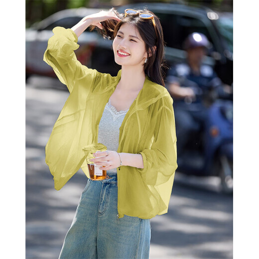 尚静轻休闲外套女夏季新款女装户外运动遮阳微透宽松连帽短外套女上衣
