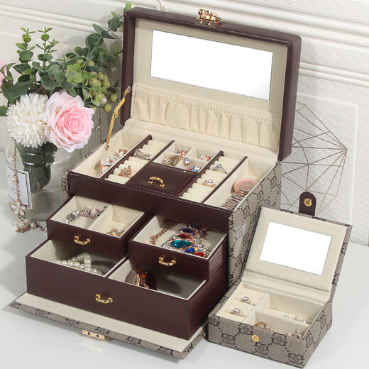 Biyun jewelry box with lock Hand jewelry storage box European ring box watch box retro Teacher's Day birthday wedding gift 15273 printed military green