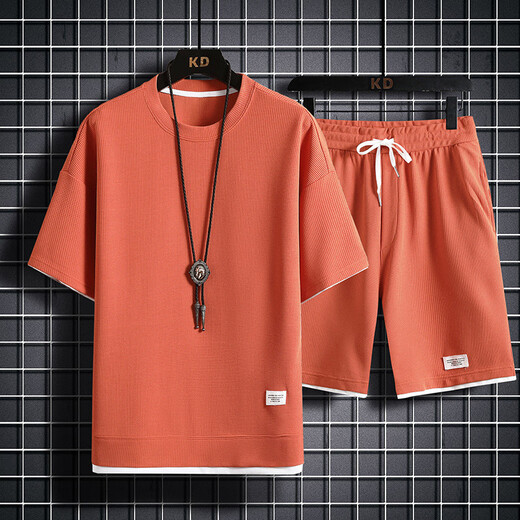 
Zhaoxun Guangzhou 13-line T-shirt waffle short-sleeved T-shirt men's summer loose large size sports khaki shorts suit thin 829 black [set] M 100-120Jin [Jin equals 0.5 kg]