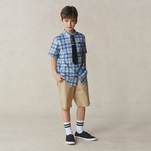 E LAND KIDS 100% Cotton Children's Clothing Boys' Shirt 2025 Summer New Arrival Detachable Bow Tie White/10 170cm One Size