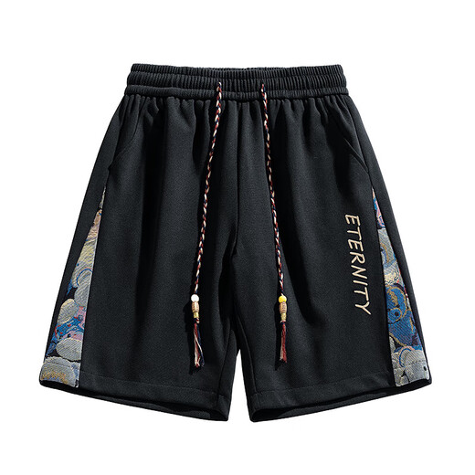 NASA national trend embroidered shorts men's summer loose breathable sports casual pants NASA-9127 black 2XL