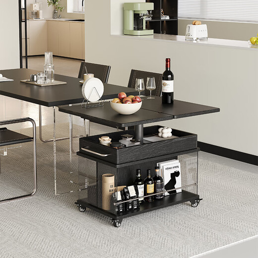 Jiai Mobile Folding Tea Table Cart Household Balcony Tea Car Side Cabinet Multi-function Lifting Sofa Side Table 2025 New Model Accompanying/Retro Black [Can lift and fold]