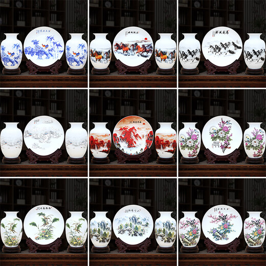 傲世景德镇瓷器摆件办公室博古架陶瓷工艺品酒柜玄关客厅电视柜装饰品 鸿运当头三件套+全套底座+证书