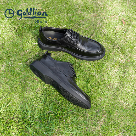 Goldlion Men's Shoes Urban Fashion Autumn Formal Leather Shoes Comfortable and Wear-Resistant Derby Shoes 50823024401A Black Size 40