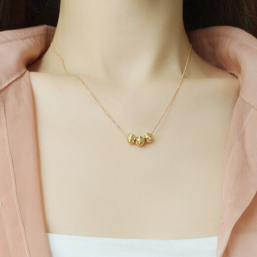 Qianjun Craftsman's Carefully Selected l Pure 18K Gold Pendant for Women Simple Plain Gold Pearlescent Treasure Transfer Beads Chain Pendant Loose Beads Accessories 18K Light Gold Customized