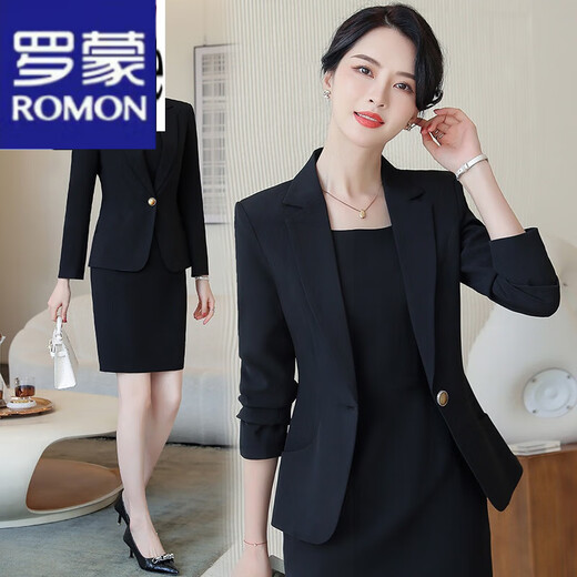 ROMON Light Luxury Women's Pink Business Wear Small Suit Suit Women's High-end Spring and Autumn Wear Small Jacket Temperament Suit Blue Suit + Dress M