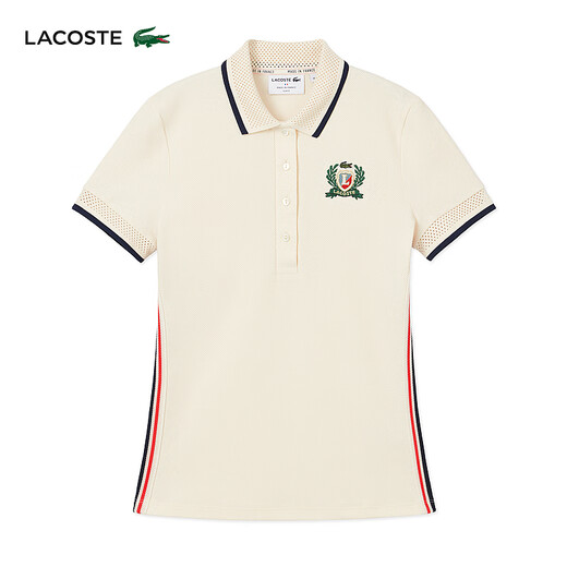 Lacoste French Crocodile Женская одежда 25 летняя французская академическая академия. Унаследованное вышитое щитовое покрытие Polo рубашка PF9660 XFJ/Cream White M 38
