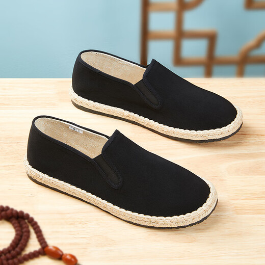 Tongsheng and cotton and linen sole breathable cloth shoes for men's comfortable driving shoes, non-slip casual casual one-legged work shoes, old Beijing cloth shoes, black thread sole [It is recommended to increase one size and place an order] 41