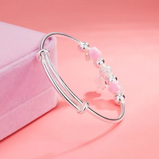 VAN OCEAN ANNOR Ahello kitty 999 sterling silver bracelet female student bracelet cute Hello Kitty love style kitty lucky parent-child bracelet children's style Z166 gift box same style