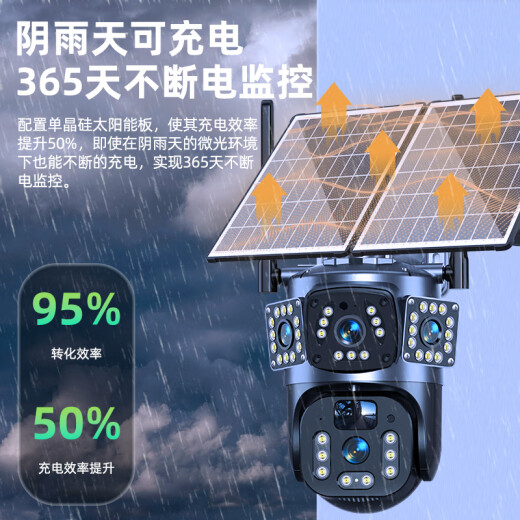 广春太阳能摄像头终身免流量室外无网无电无线监控器家用360度无死角全彩夜视全景手机远程农村户外 【4G双板快充顶配版】送免费流量+三画面+64G