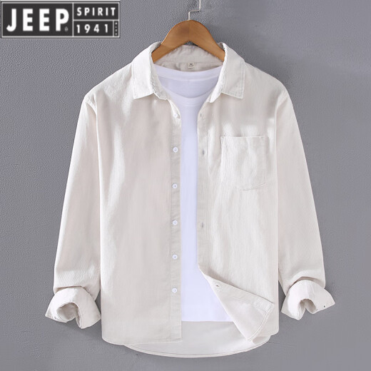 JEEP SPIRIT春季灯芯绒衬衫男长袖纯棉宽松薄款日系条绒感白休闲衬衣外套 浅蓝色【9716】 M
