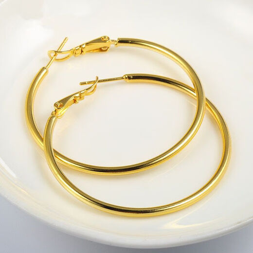 Shengli Hong Kong Duty Free 9999 Yellow Earrings 24 Gold Women's Glossy Large Earrings Gold Earrings for Mom Premium Alluvial Gold Premium Glossy Earrings Pair 2cm