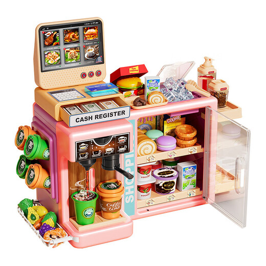 Yunya Children's House Playing Toys Simuled Water Salida Máquina de café Tienda de conveniencia Cash Registro de supermercados Registro de cumpleaños para niños y niñas Regalo de cumpleaños [rosa de pantalla táctil de alta gama] Café de café Registro de efectivo [Playing/Touch Screen Voice/Pressing Water Salida]