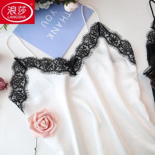 LangSha 2024 camisole women's outer wear summer eyelash lace V-neck chiffon loose bottoming shirt top 1921 black (imitation silk, adjustable shoulder straps) XL recommended 110-125Jin Jin equals 0.5 kg