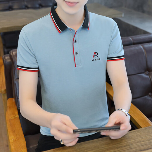 天爵鲨（SKYSIR SHARK）广东普宁男士衬衫官方广州南油十三行品牌男装翻领短袖男士T恤 672粉色 40-50-60岁 2XL