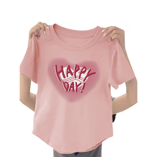 Rosa vordere Schulter kurzärmeligte T-Shirt für den Sommer für Frauen 2025 Neues Design Nische gebogen